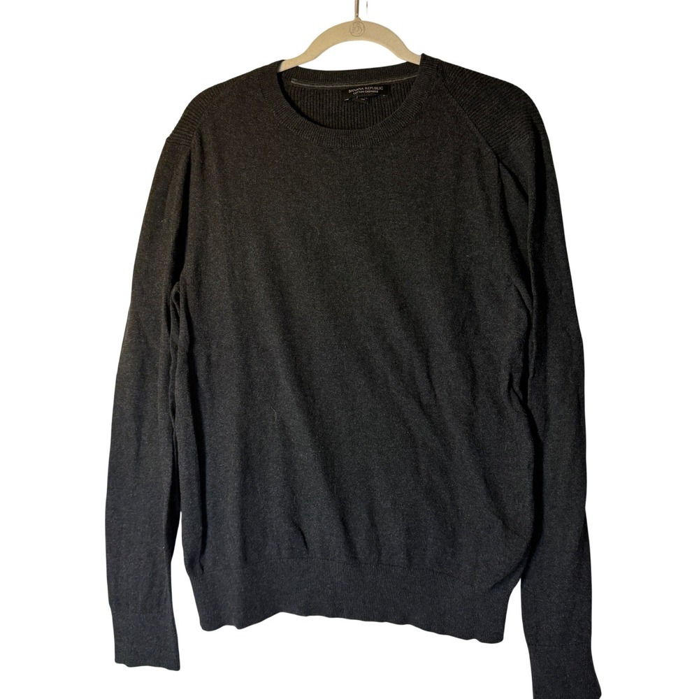 Banana Republic Mens M Charcoal Gray Cotton Cashmere Crewneck Sweater RN54023